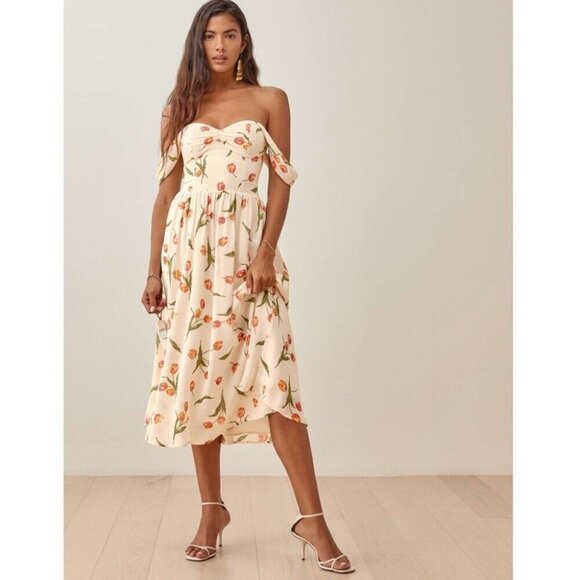 Reformation Dresses & Skirts - Reformation Violet Dress Bianca Cream Floral Size 10 Midi